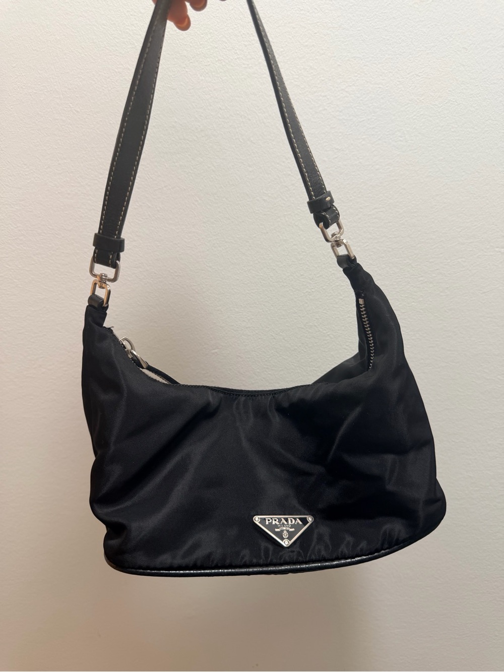Prada Black Nylon Shoulder Bag with Silver Hardware